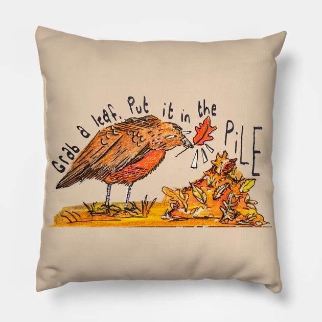 Raking Leaves Pillow by Animal Surrealism