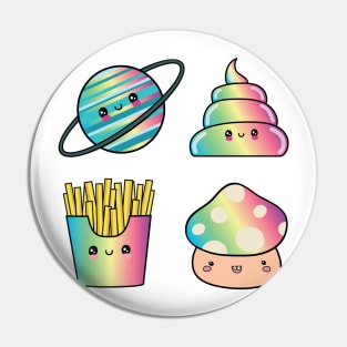 Cute Rainbow Planet Poop Fries Mushroom Pin
