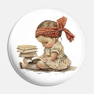 Vintage little girl with books Pin
