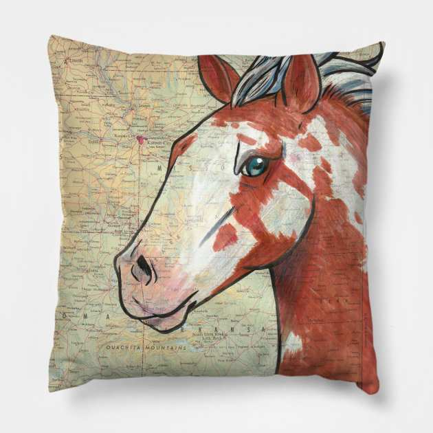 Paint Horse on Vintage Map Pillow by lizstaley