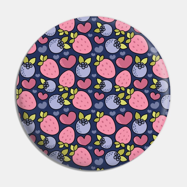 Cute Blueberry and Strawberry Heart Pattern Pin by toddsimpson