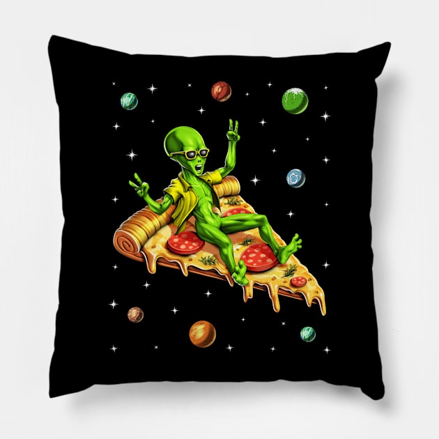 Alien Riding Pizza Pillow by underheaven