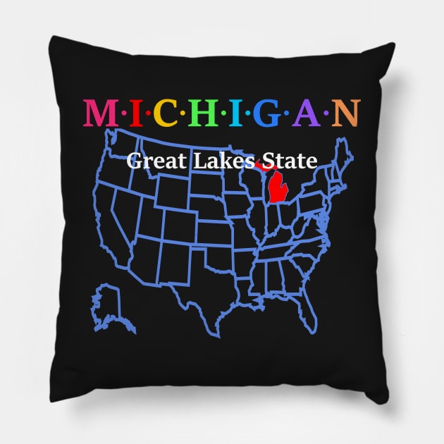 Michigan, USA. Great Lake State. With Map. Pillow by Koolstudio