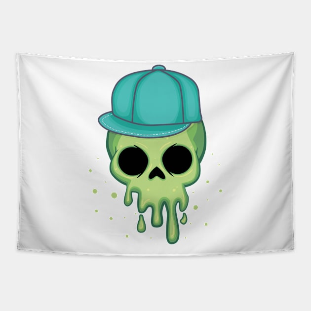 melting skull with cap Tapestry by sj_arts