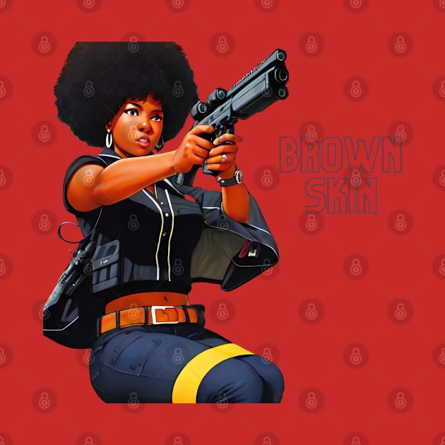 Brown Skin Big Gun Afro by Brown Skin Garms By Urmajes-Tees 