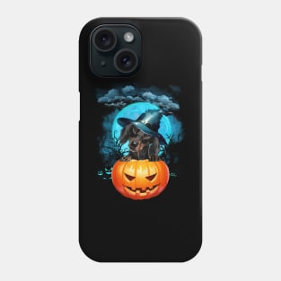 Black Dachshund Witch Hat Pumpkin And Blue Moon Halloween Phone Case