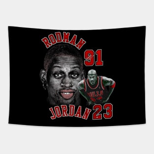 Dennis Rodman Bulls 91 & Michael Jordan 23 Vintage Tapestry