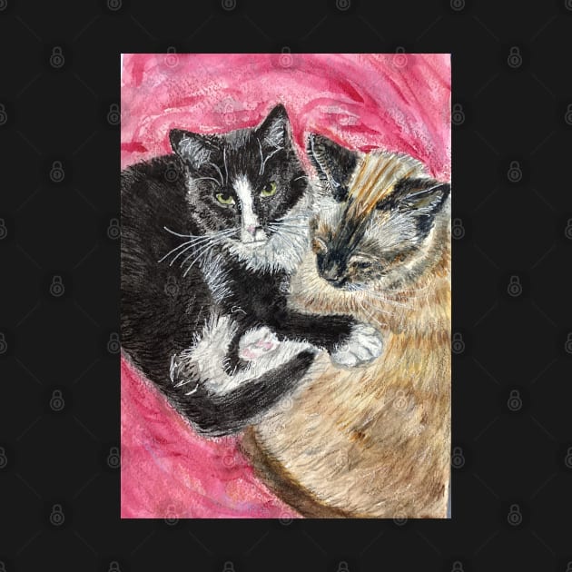 Siamese cat and tuxedo cat by SamsArtworks