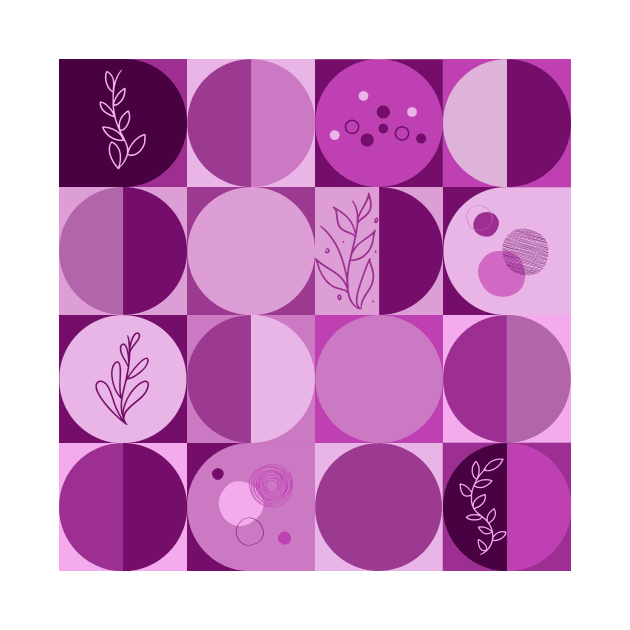 repeating geometry pattern, squares and circles, ornaments, magenta color tones by Artpassion