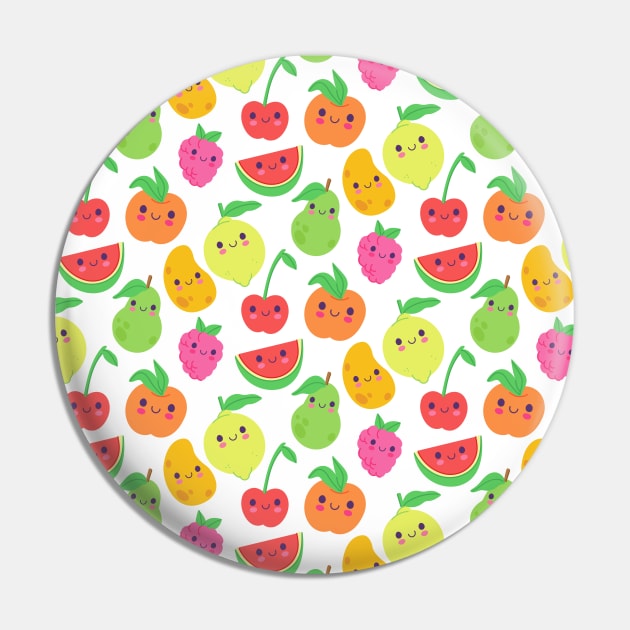 Happy Fruits - Cute Fruit Pattern Pin by edwardechoblue