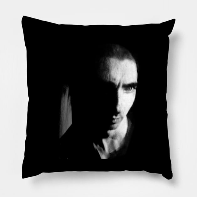 Portrait, digital collage and special processing. Face. Nice looking guy, dark room. Short hair. Grayscale. Pillow by 234TeeUser234