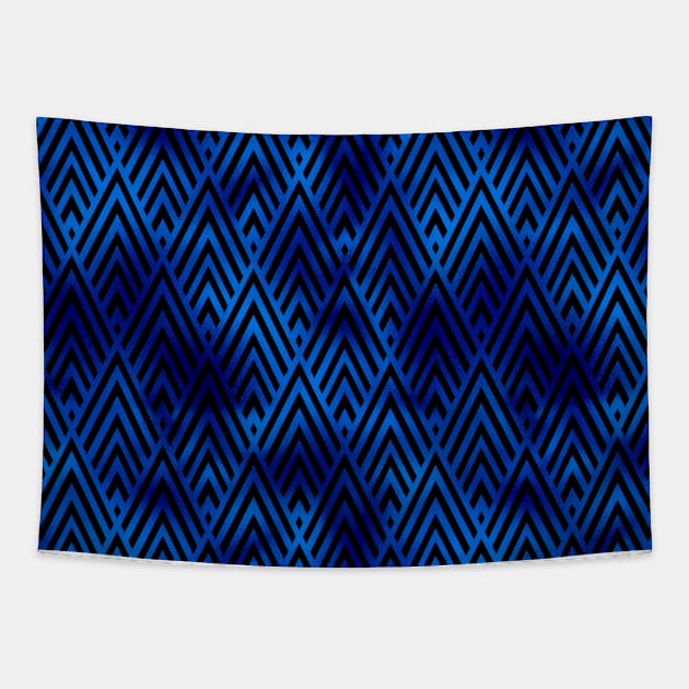 Diamond Chevrons in Black and Classic Blue Vintage Faux Foil Art Deco Vintage Foil Pattern Tapestry by podartist