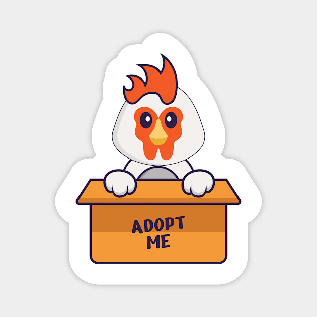 Cute chicken in box with a poster Adopt me. Magnet by kolega