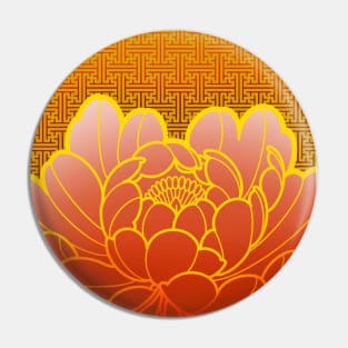 golden peony flower and sacred geometric pattern Pin