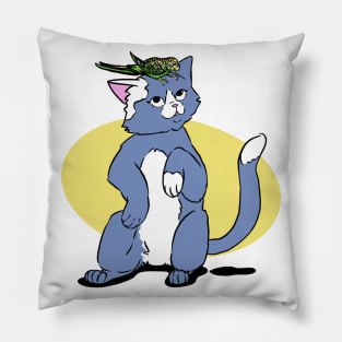 blue gray Cat and green yellow parrot friends Pillow