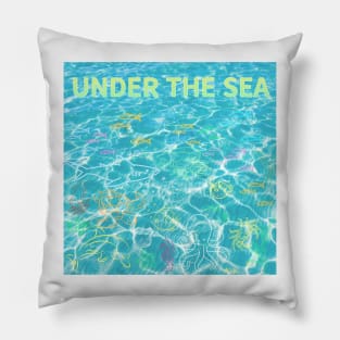 under the sea,blue sea,sea creatures,Turtle, puffer fish, starfish, shrimp, shark, tropical fish, sea horse, seaweed, sardines, squid, crabs, clams Pillow