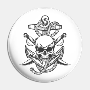 Pirate Skull with Anchor and Sabres Pin