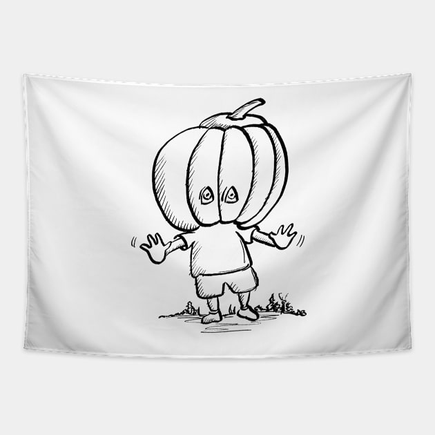 The Boy With The Halloween Pumpkin Head Tapestry by brodyquixote