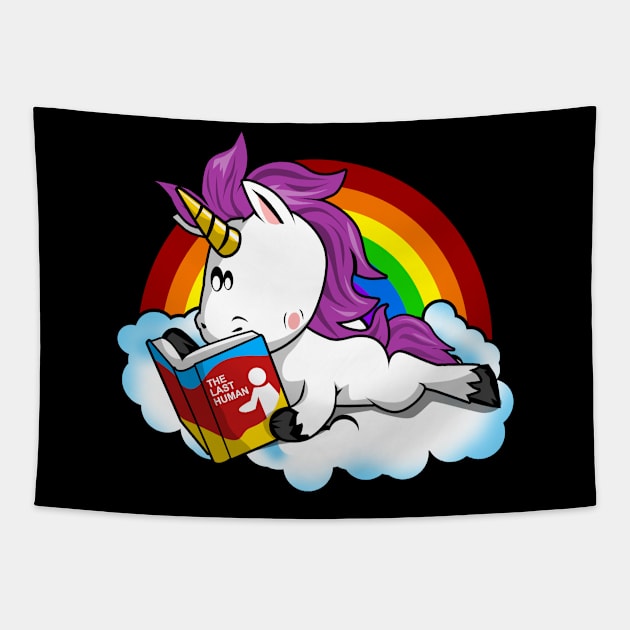 The Last Human Unicorn Reading Book Funny T-Shirt Tapestry by MarkoAurelius1