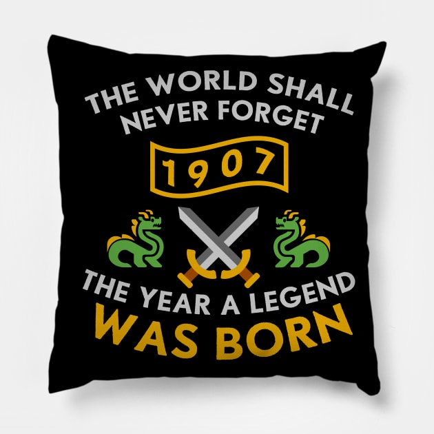 1907 The Year A Legend Was Born Dragons and Swords Design (Light) Pillow by Graograman