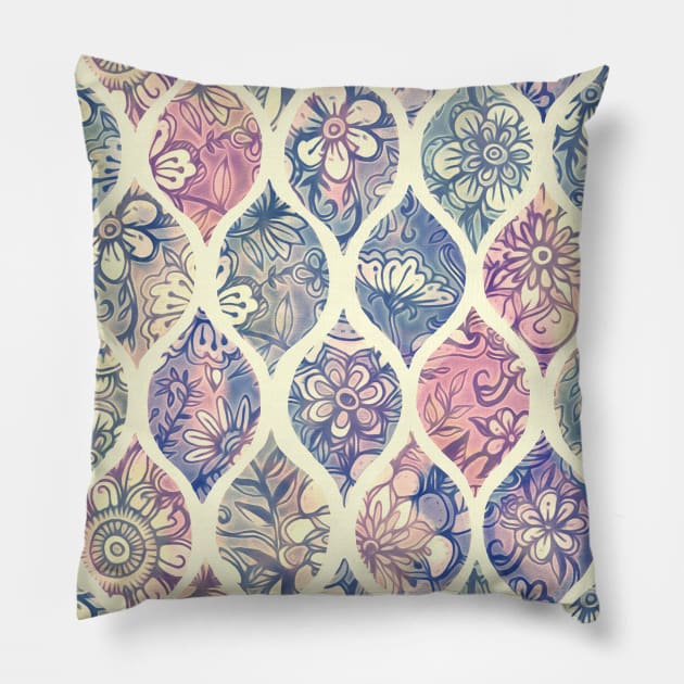 Patterned & Painted Floral Ogee in Vintage Tones Pillow by micklyn