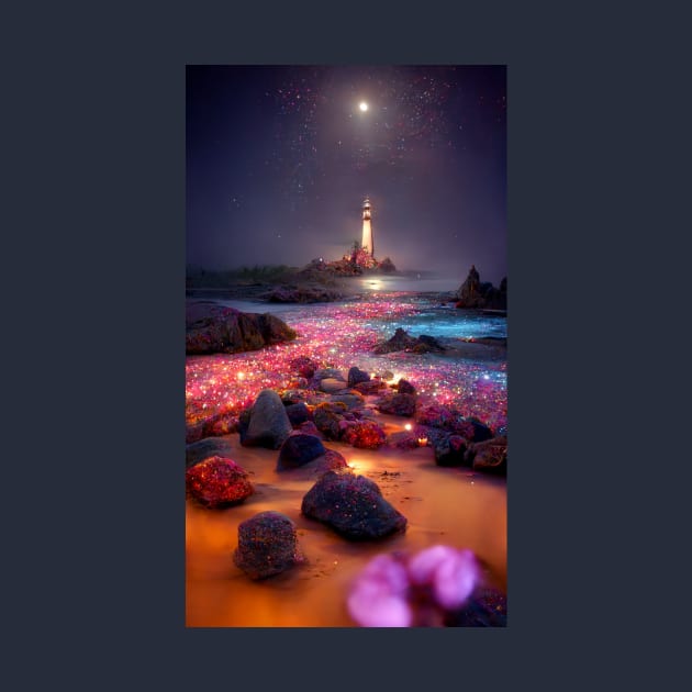 Mystical lighthouse in a glow beach pointing at Polaris by Sub-AIRTist