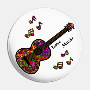 Love Music Hippie Mandala Guitar and Music Notes Pin