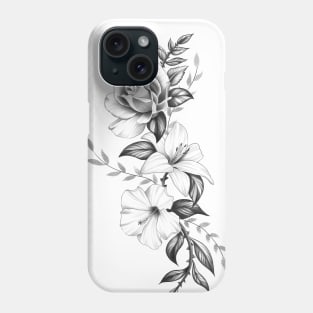 Lily Rose and Hibiscus Floral Tattoo Design Phone Case