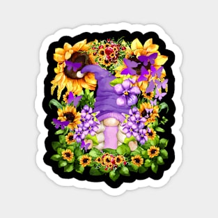 Sunflower Suicide Awareness Gnome With Purple Violet Flower Magnet