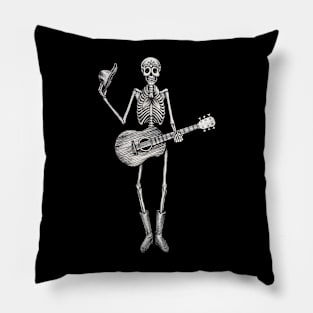 Cowboy sugar skull playing guitar day of the dead. Pillow