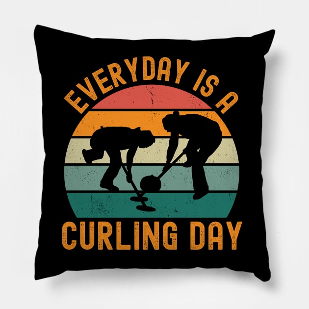 Everyday Is A Curling Day Pillow by footballomatic