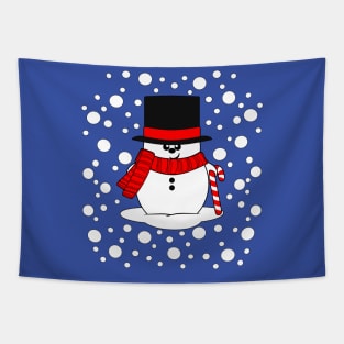 Cute Snowman with Top Hat and Candy Cane Tapestry