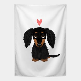 Black and Tan Longhaired Dachshund Cartoon Dog with Heart Tapestry