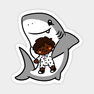 Shark Pup Morgan & Their Doll (Dark Tones, Shag, Romper) Magnet