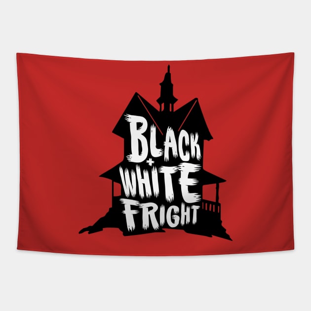 Black & White Fright haunted House Tapestry by zombill