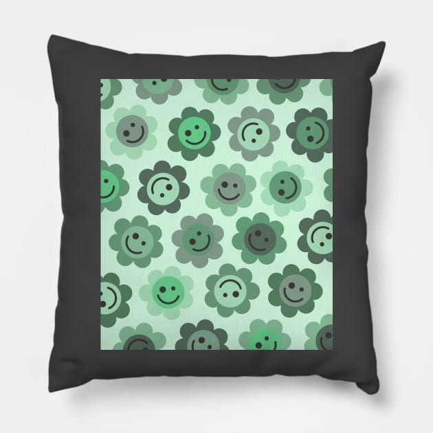 Greener Green Flower Happy Faces Pillow by gray-cat