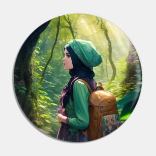 beautiful young lady Veiled in the forest hiking Pin