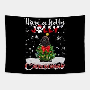 Black Miniature Poodle Have A Holly Jolly Christmas Tapestry