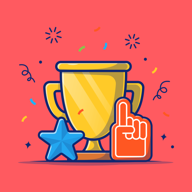 Gold Trophy, Finger Pointing And Star With Confetti Cartoon by Catalyst Labs