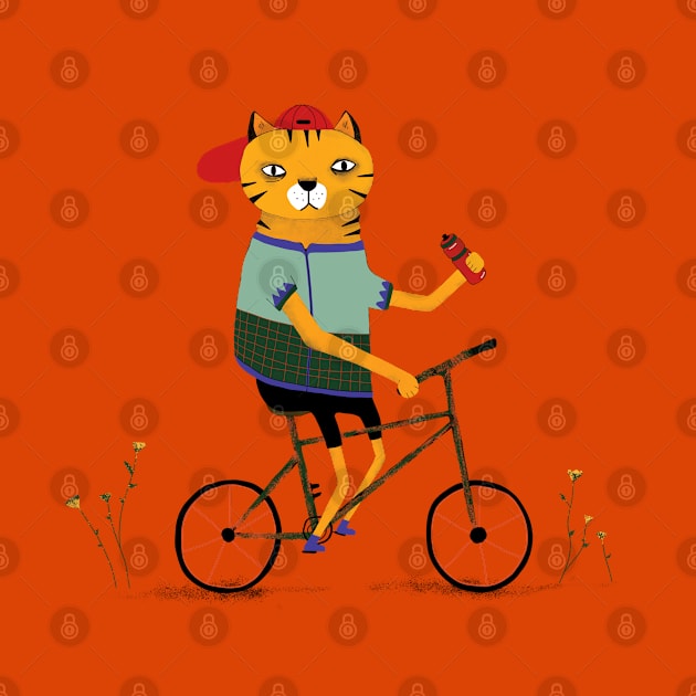 cat on bike by sezindarendeillustrations