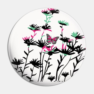 Abstract Black and White Simple Pattern flowers Pin