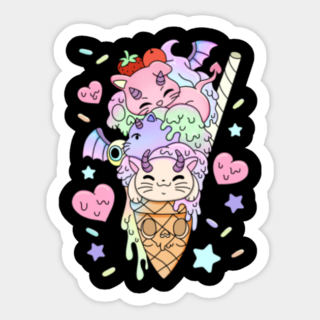Kawaii Pastel Goth Cute Baphomet Cats Ice Cream Anime - Pastel Goth - Sticker