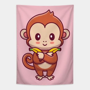 Cute Monkey Holding Banana Tapestry