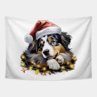 Lazy Australian Shepherd Dog at Christmas Tapestry