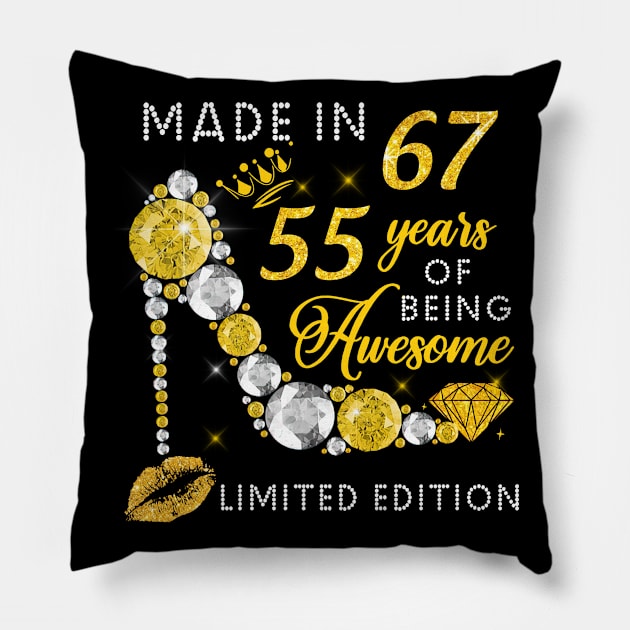 Made In 1967 Limited Edition 55 Years Of Being Awesome Jewelry Gold Sparkle Pillow by sueannharley12