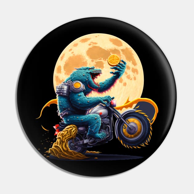 ramen monster in moon of Kanagawa  riding motorcycle eating orange Pin by BOM TSHIRTS