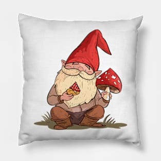 A cute gnome gathering mushrooms. Pillow