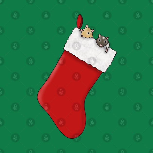 Two cute gerbils in red Christmas stocking by Becky-Marie