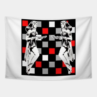 Chess and Armed Warrior Women Tapestry