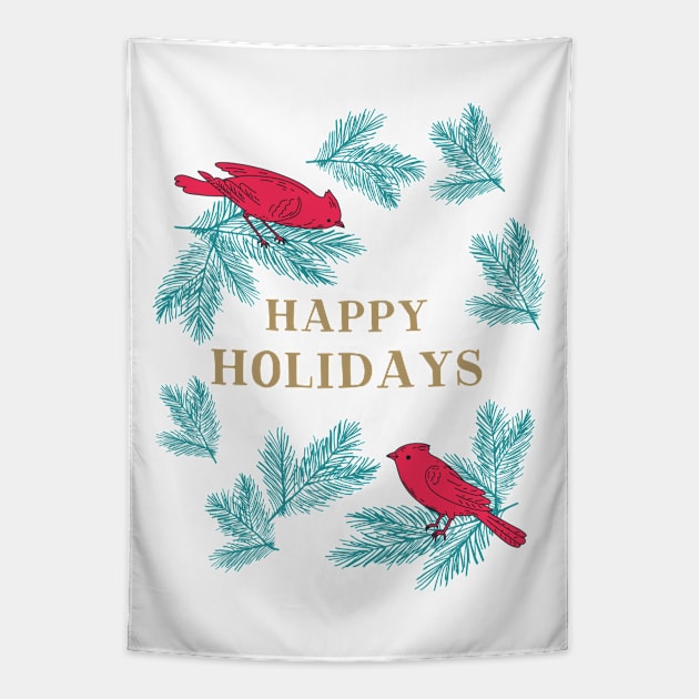 Happy Holidays Christmas Cardinals Tapestry by SWON Design